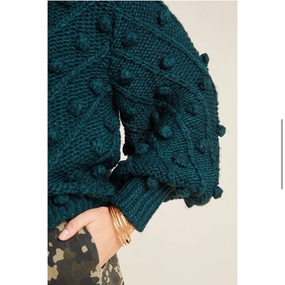 Anthropologie C/MEO Collective Pom Pom Trims Evergreen Women’s Knit Sweater L - Picture 3 of 13